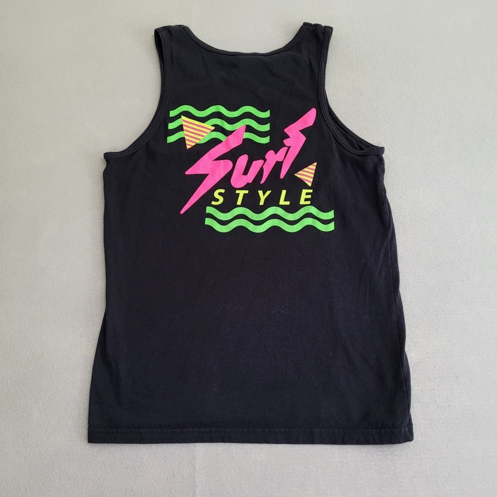 Retro Surf Style Neon Logo Graphic Tank Top Size M Black